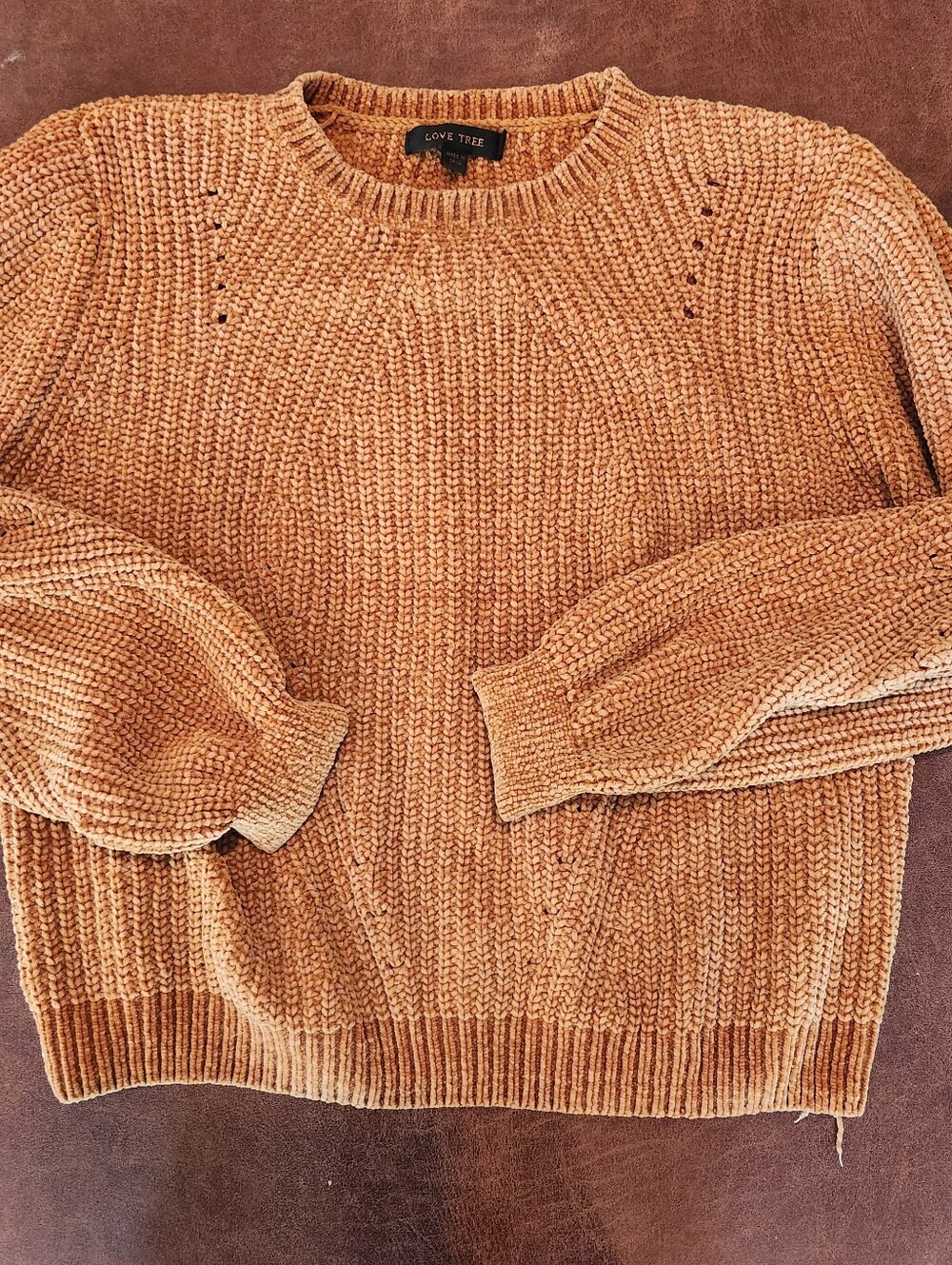 Love Tree Chunky Crewneck Textured Sweater in Mustard